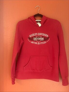 Harley-Davidson Red Crewneck Hoodie with Winged Logo